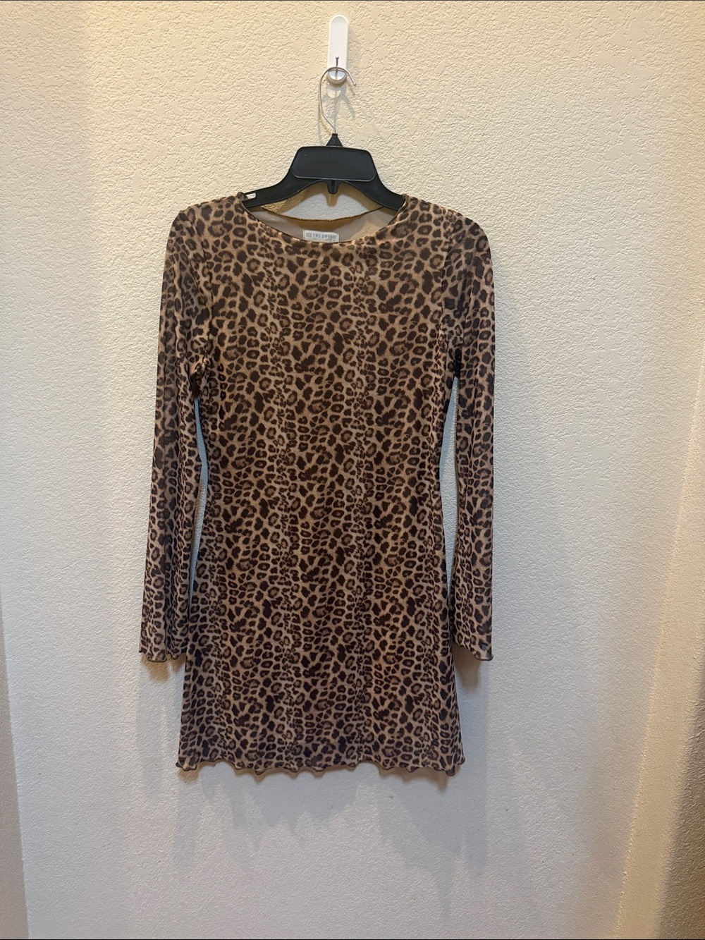 Leopard Print Long Sleeve Bodycon Dress - Brown